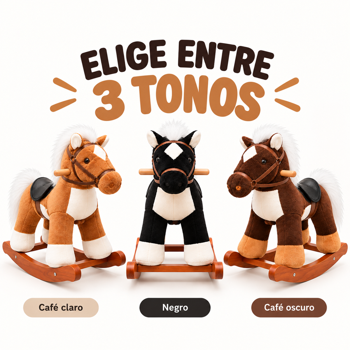 Mecedora Montable Caballo 80 cm de Alto con Base de Madera y Peluche