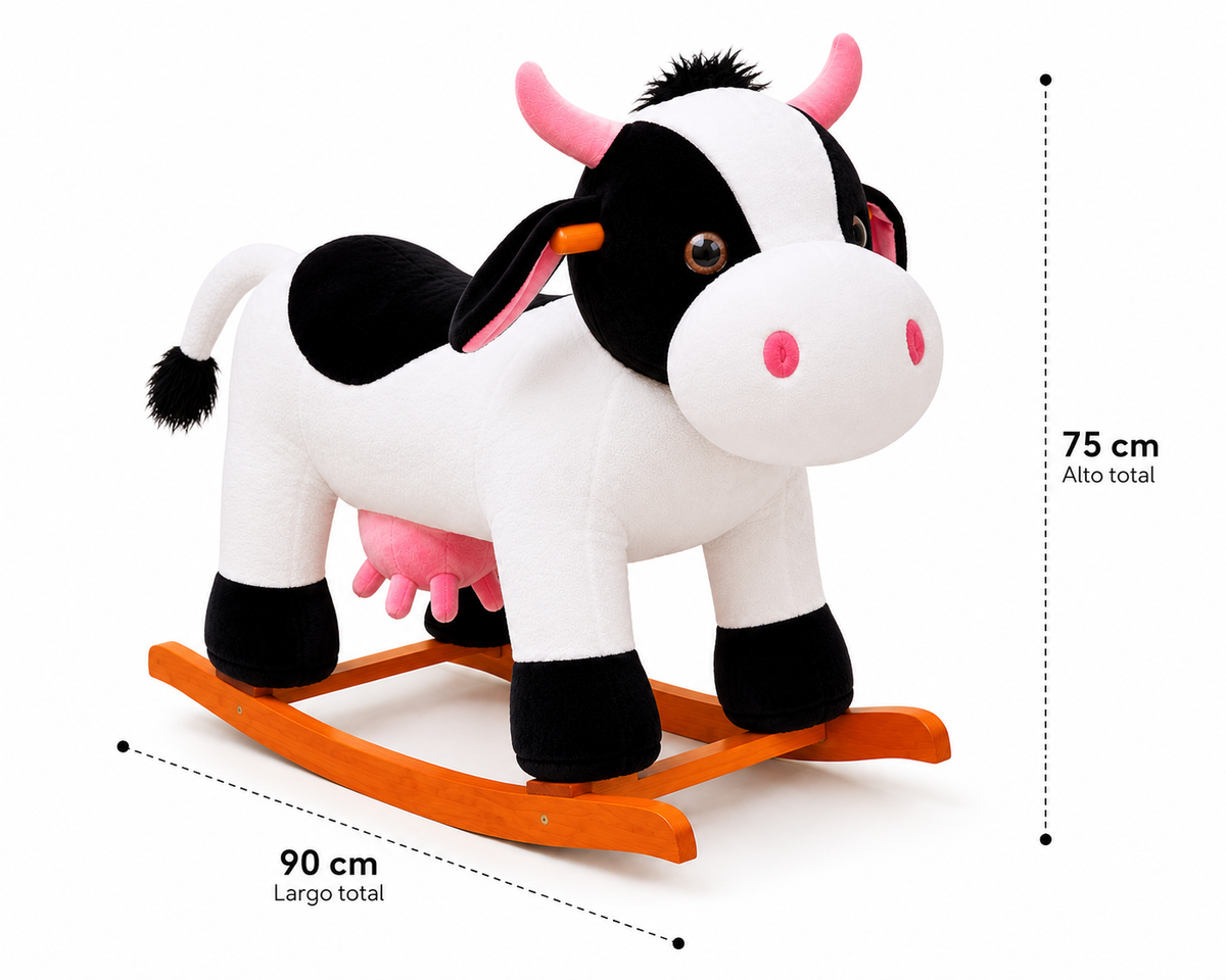Mecedora Montable Vaca 90 cm de Largo con Base de Madera y Peluche