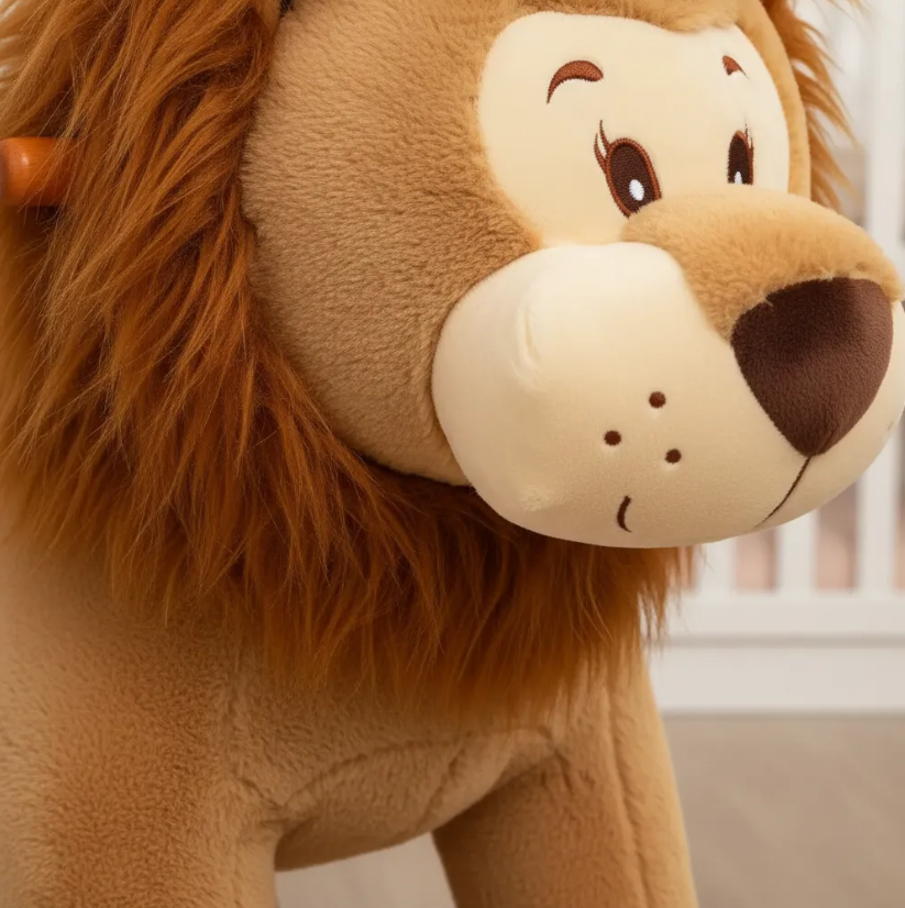 Mecedora Montable León 90 cm de Largo con Base de Madera y Peluche