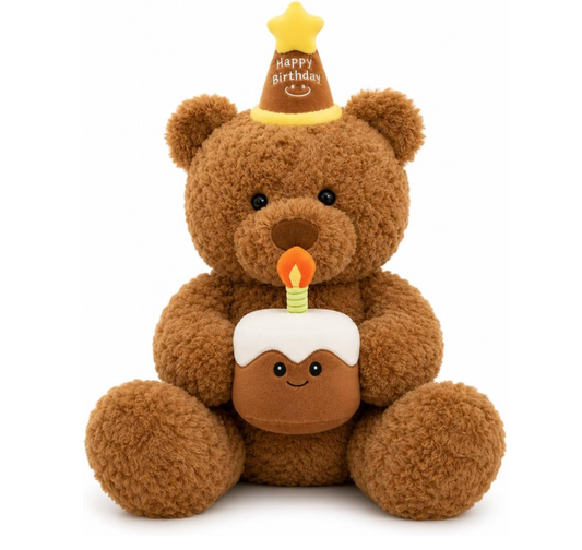 Oso de Peluche Cumpleañero 50 cm con Pastel y Gorro de Fiesta