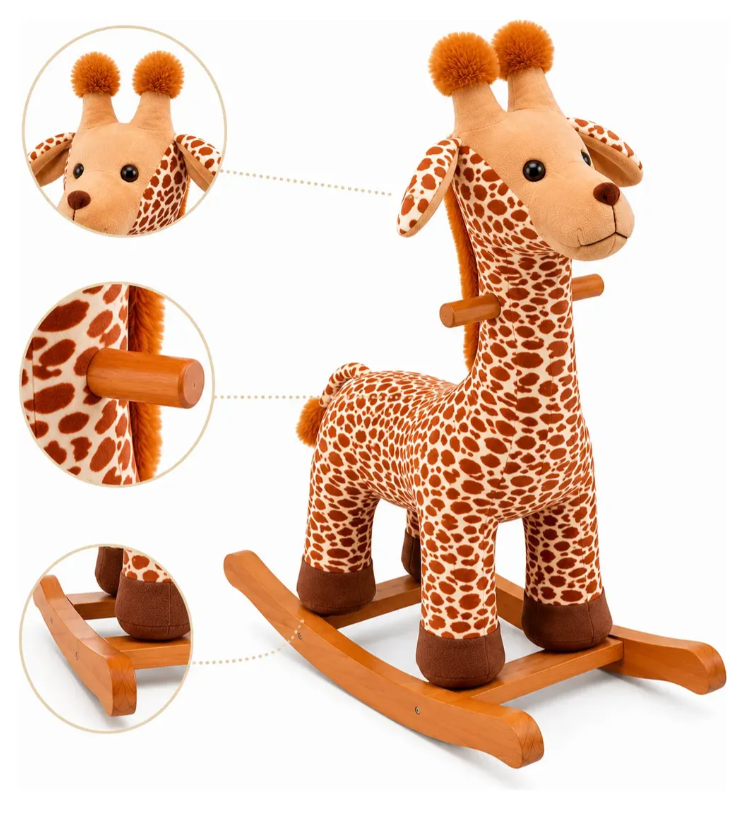 Mecedora Montable Jirafa 120 cm de Alto con Base de Madera y Peluche