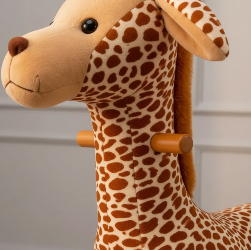 Mecedora Montable Jirafa 120 cm de Alto con Base de Madera y Peluche