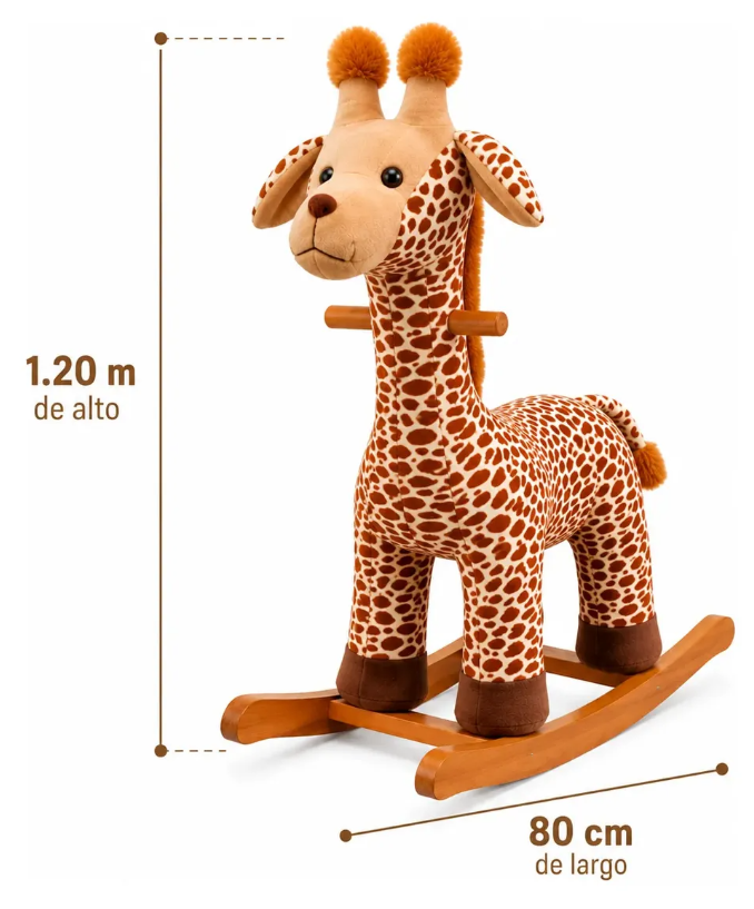 Mecedora Montable Jirafa 120 cm de Alto con Base de Madera y Peluche