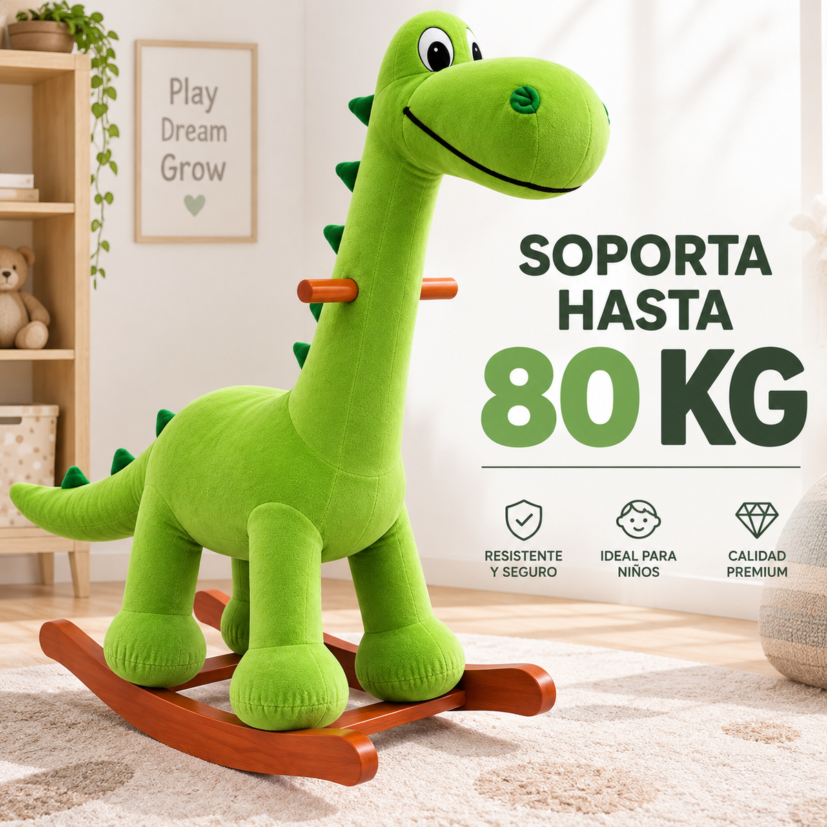 Mecedora Montable Dinosaurio Cuello Largo Verde 120 cm