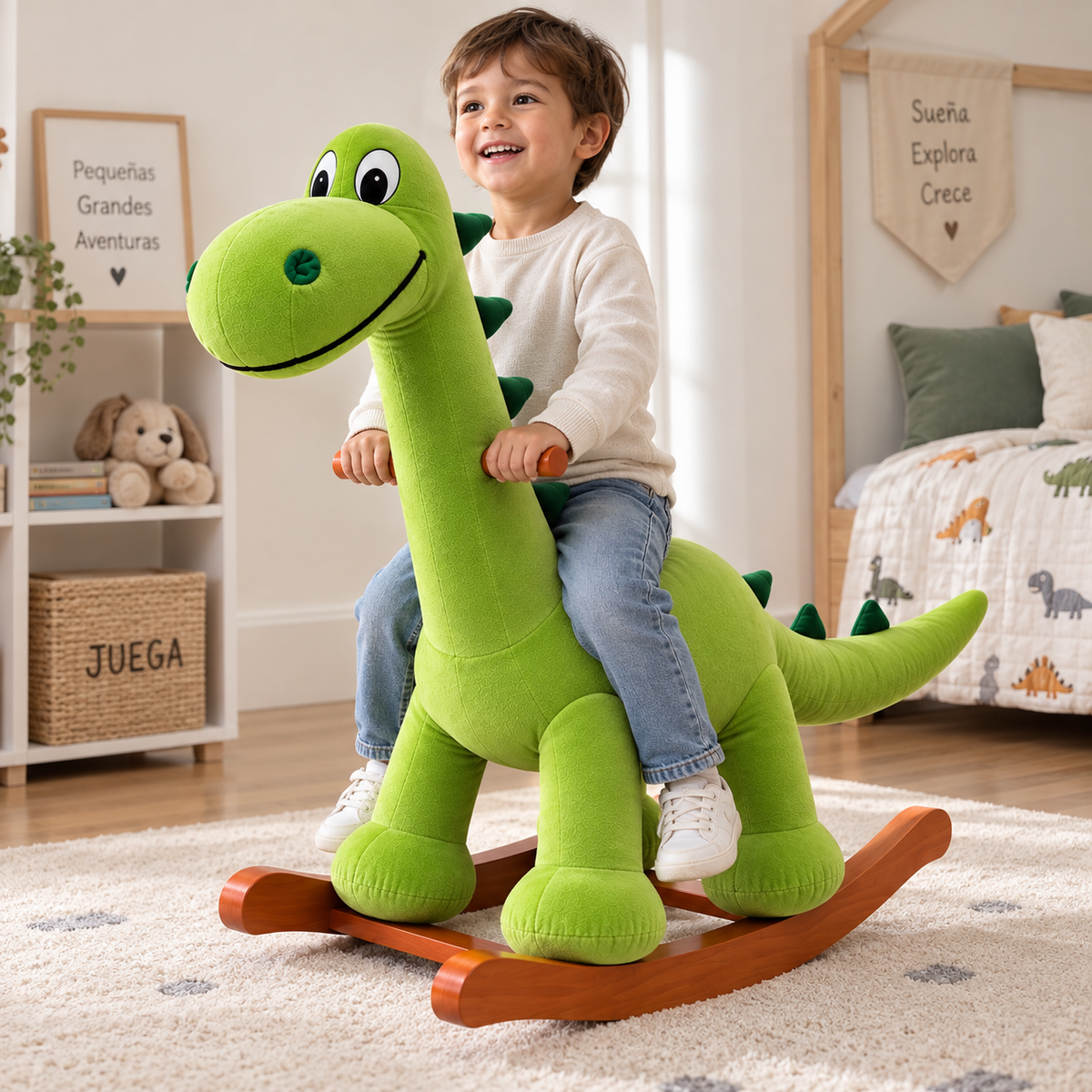 Mecedora Montable Dinosaurio Cuello Largo Verde 120 cm