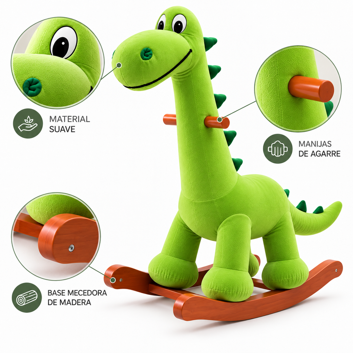 Mecedora Montable Dinosaurio Cuello Largo Verde 120 cm