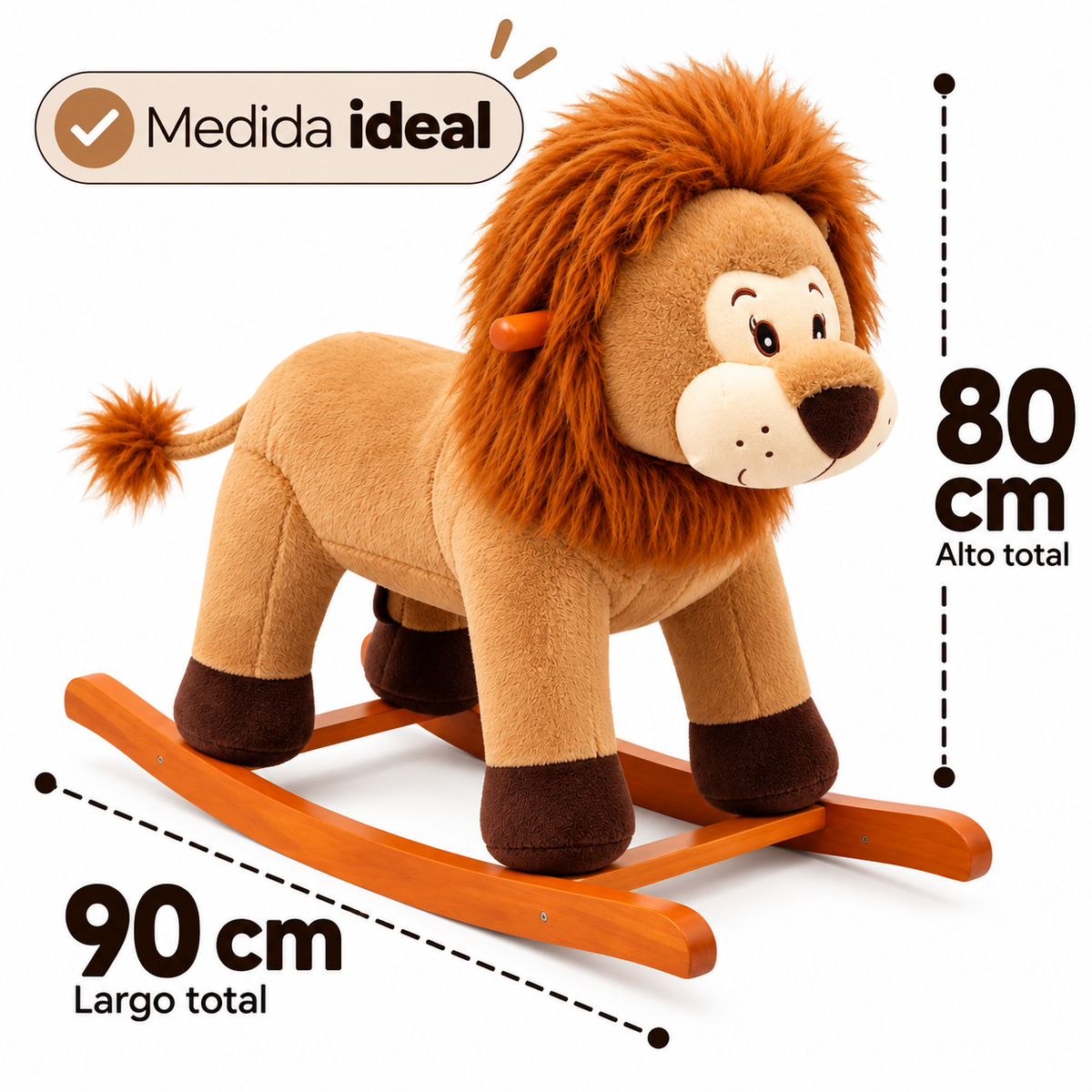Mecedora Montable León 90 cm de Largo con Base de Madera y Peluche