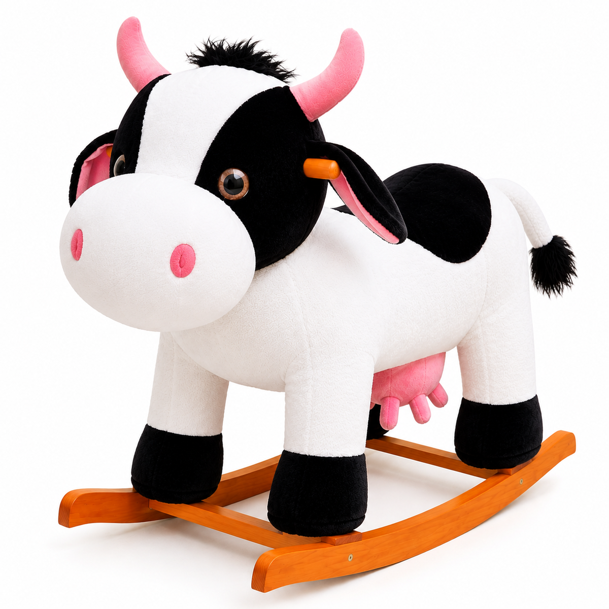 Mecedora Montable Vaca 90 cm de Largo con Base de Madera y Peluche