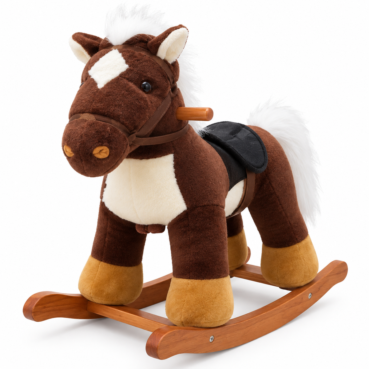 Mecedora Montable Caballo 80 cm de Alto con Base de Madera y Peluche