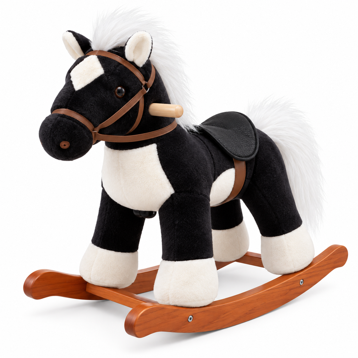 Mecedora Montable Caballo 80 cm de Alto con Base de Madera y Peluche