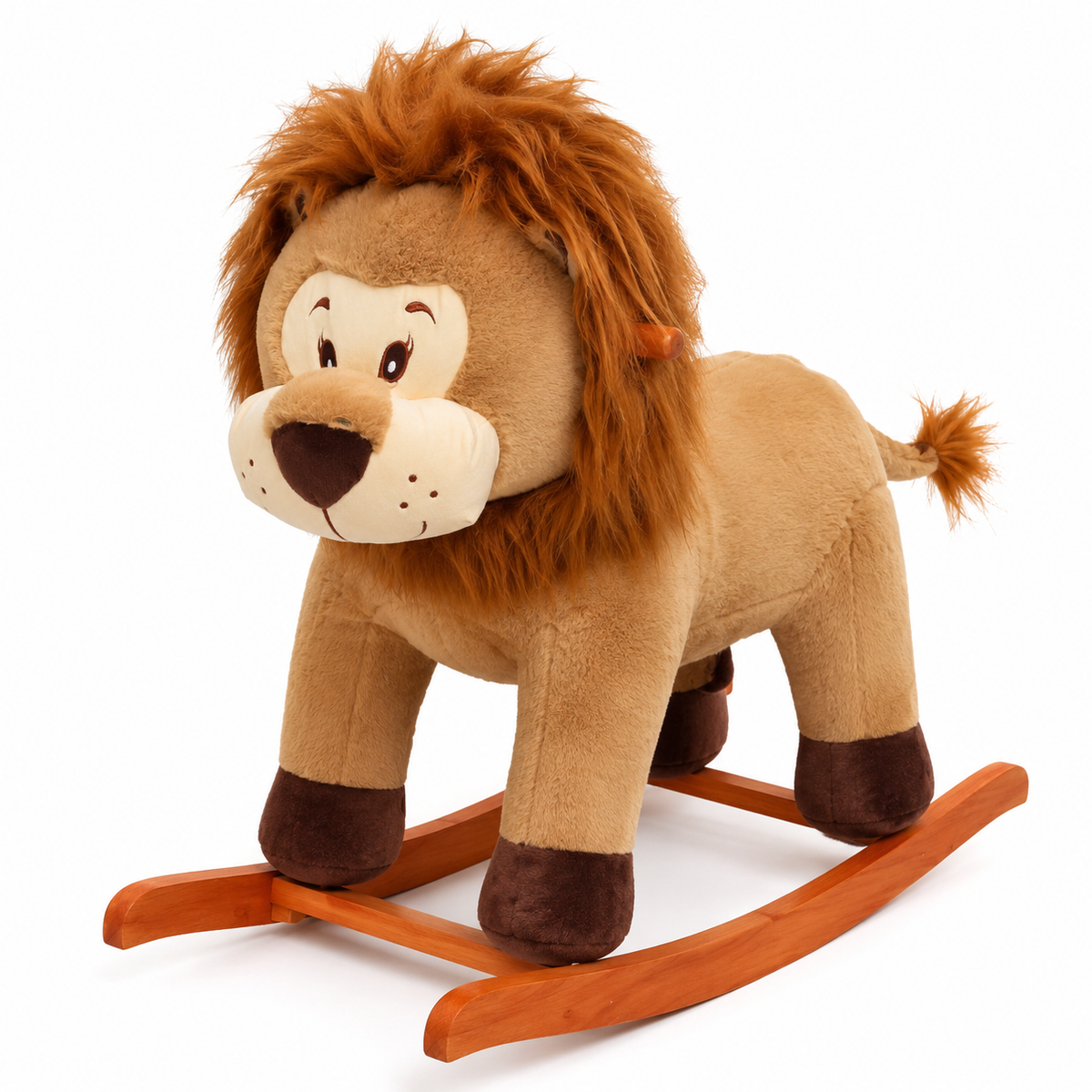 Mecedora Montable León 90 cm de Largo con Base de Madera y Peluche